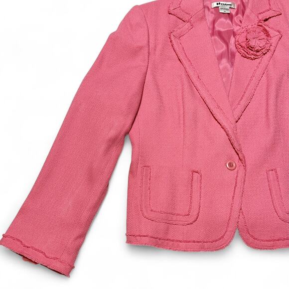 Nygard Pink Silk Blend Blazer Jacket Sz 12 Fringe Trim Flower Accent Career Chic - Picture 8 of 12